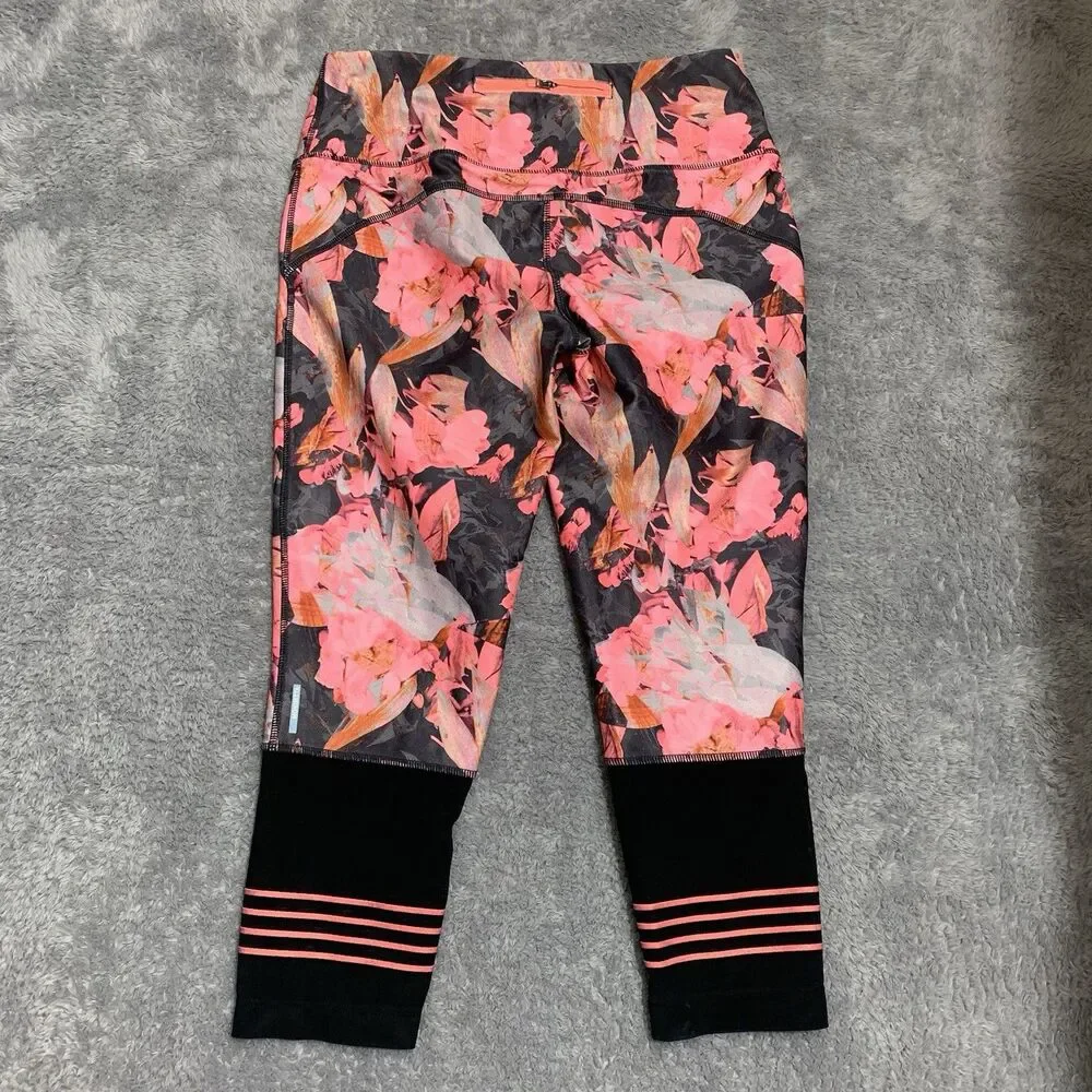 Mondetta Performance Leggings Womens S Pink Floral Capri Mesh Zip Pocket RN88201